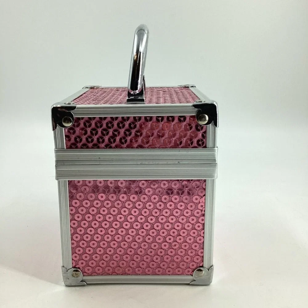 Caboodles Mini Pink Sequin Makeup Case Organizer 2012 Sparkle Silver